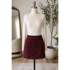 AG Adriano Goldschmied Womens Mini Skirt Burgundy Corduroy A-Line 23R